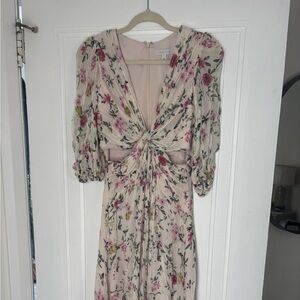 Monique Lhuillier Pink Floral Long Sleeve Dress